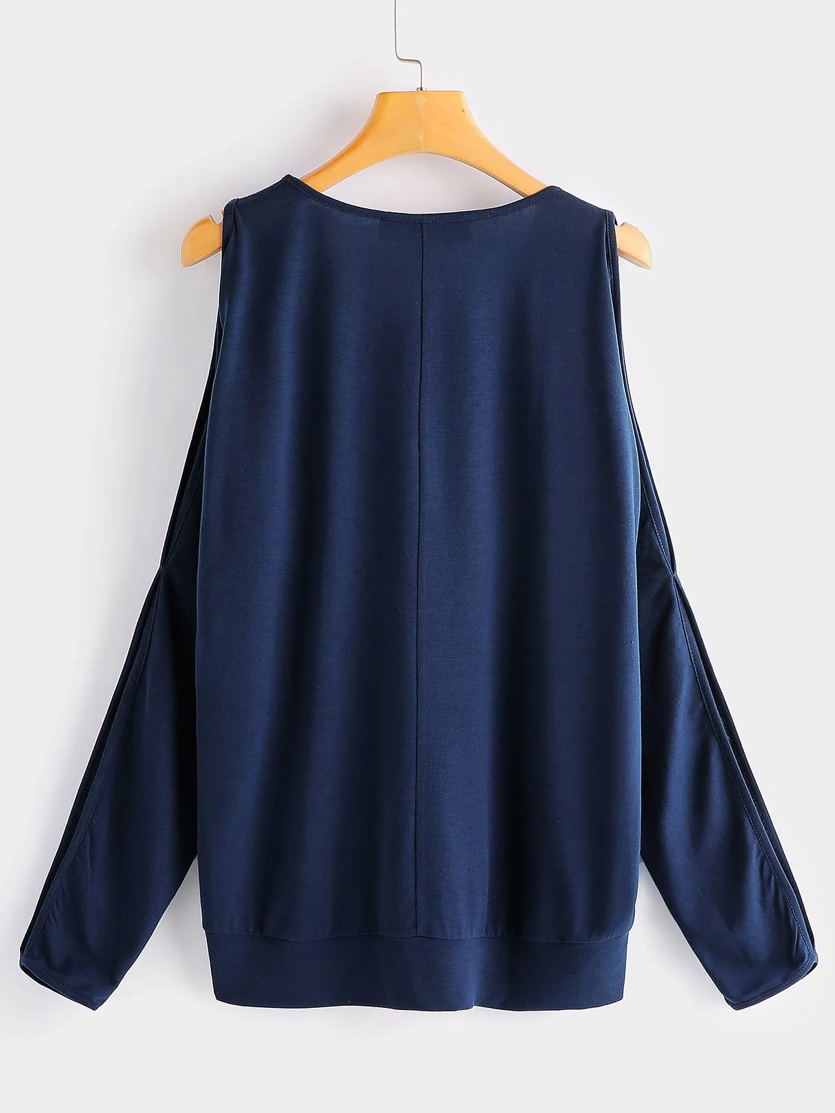 Custom Scoop Neck Cut Out Long Sleeve Navy T-Shirts