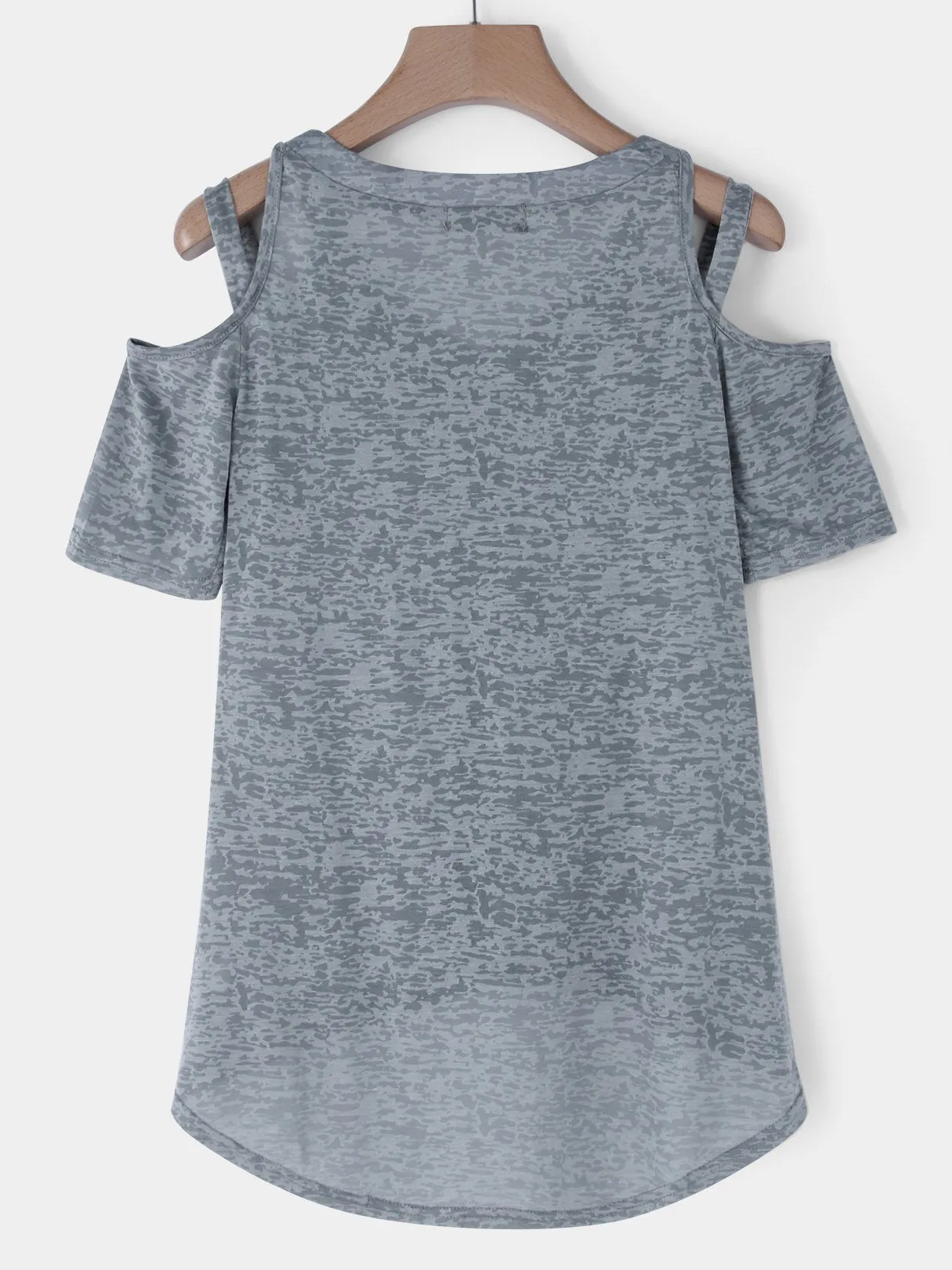 Custom V-Neck Cold Shoulder Cut Out Short Sleeve Grey T-Shirts