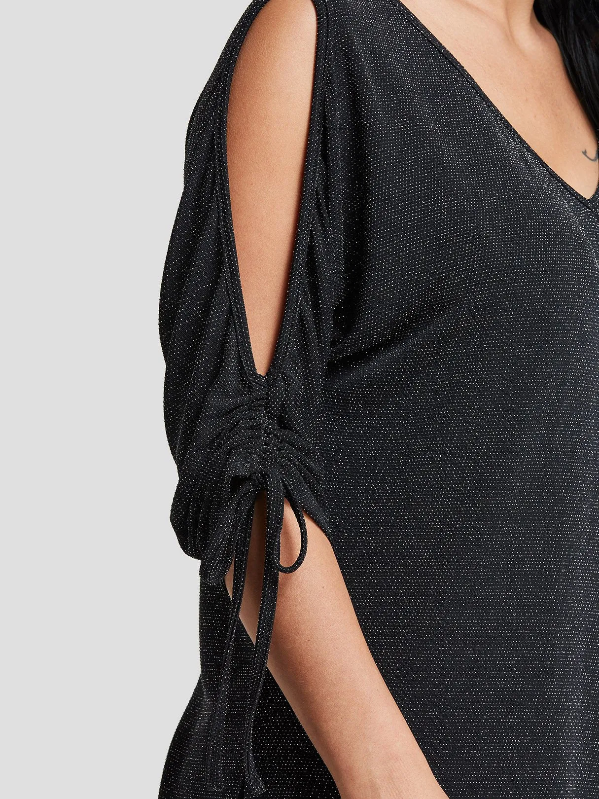 Custom V-Neck Cut Out 3/4 Sleeve Black T-Shirts