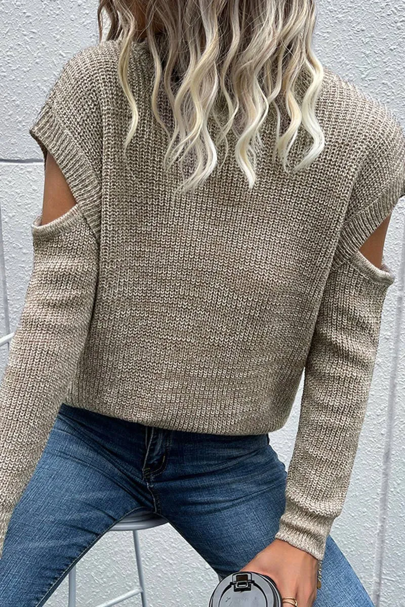 CUT OFF DETAILED TURTLE NECK SWATER: KHAKI / (S) 1