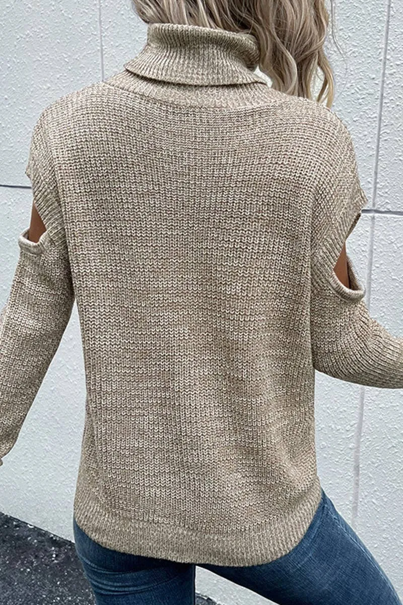 CUT OFF DETAILED TURTLE NECK SWATER: KHAKI / (S) 1