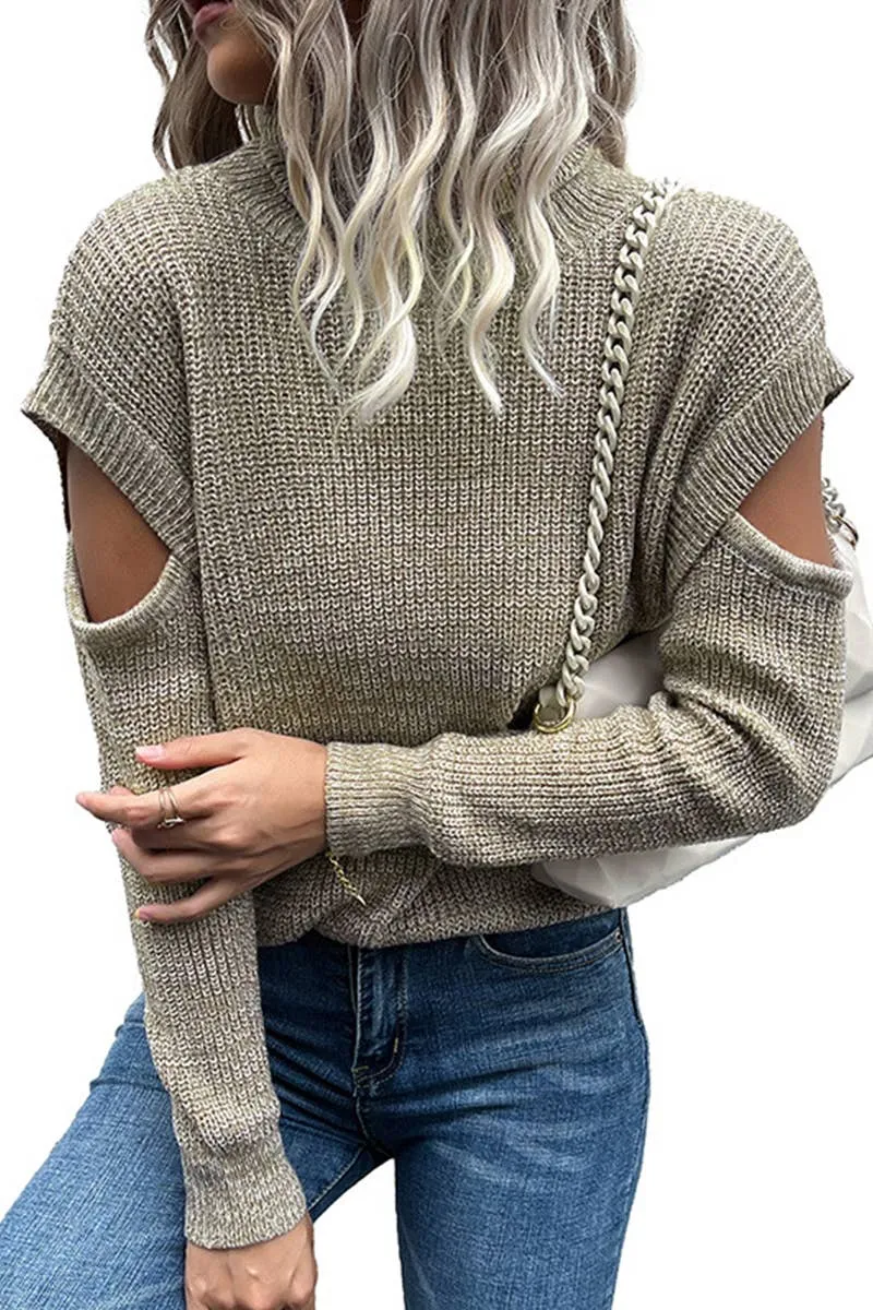 CUT OFF DETAILED TURTLE NECK SWATER: KHAKI / (S) 1