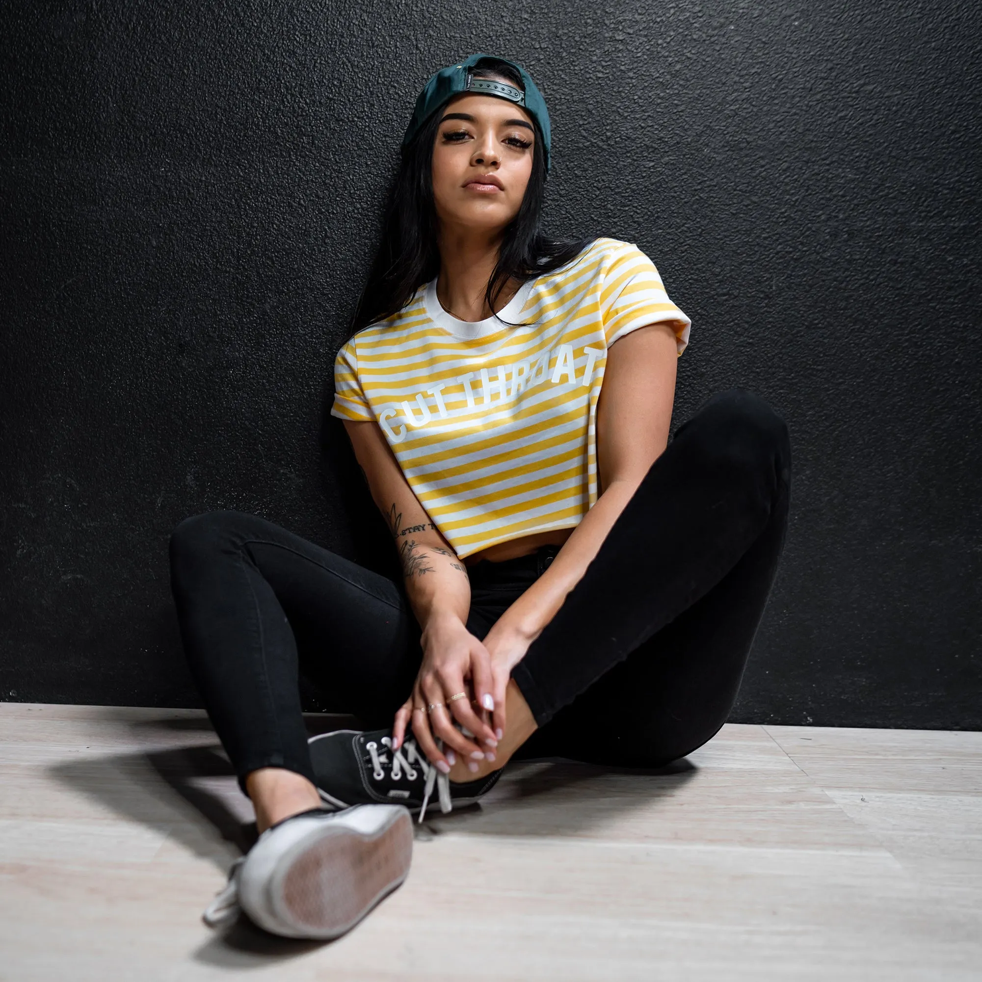 Cut Throat Crop Tee - White / Yellow