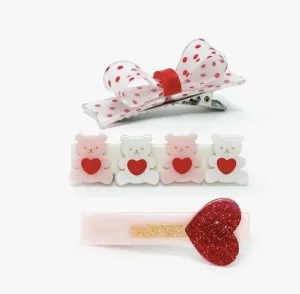 Cute Bears Heart Lollipop and Bow Alligator Clip