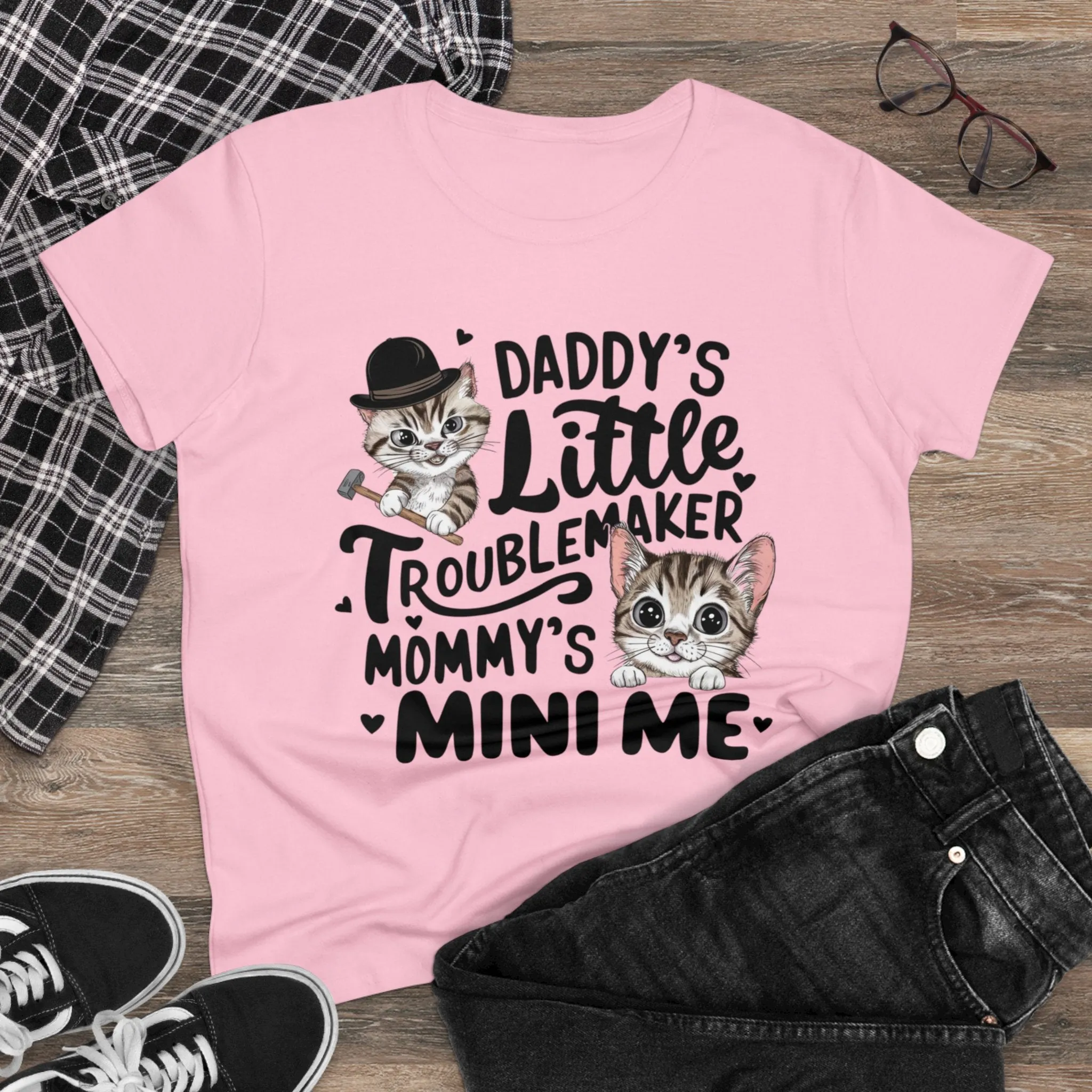 Daddy Little Troublemaker Womens Short Sleeve Regular Fit Cotton Tees