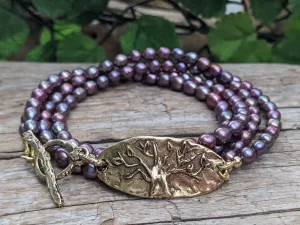 Dark Purple Black Pearl Wrap Bracelet