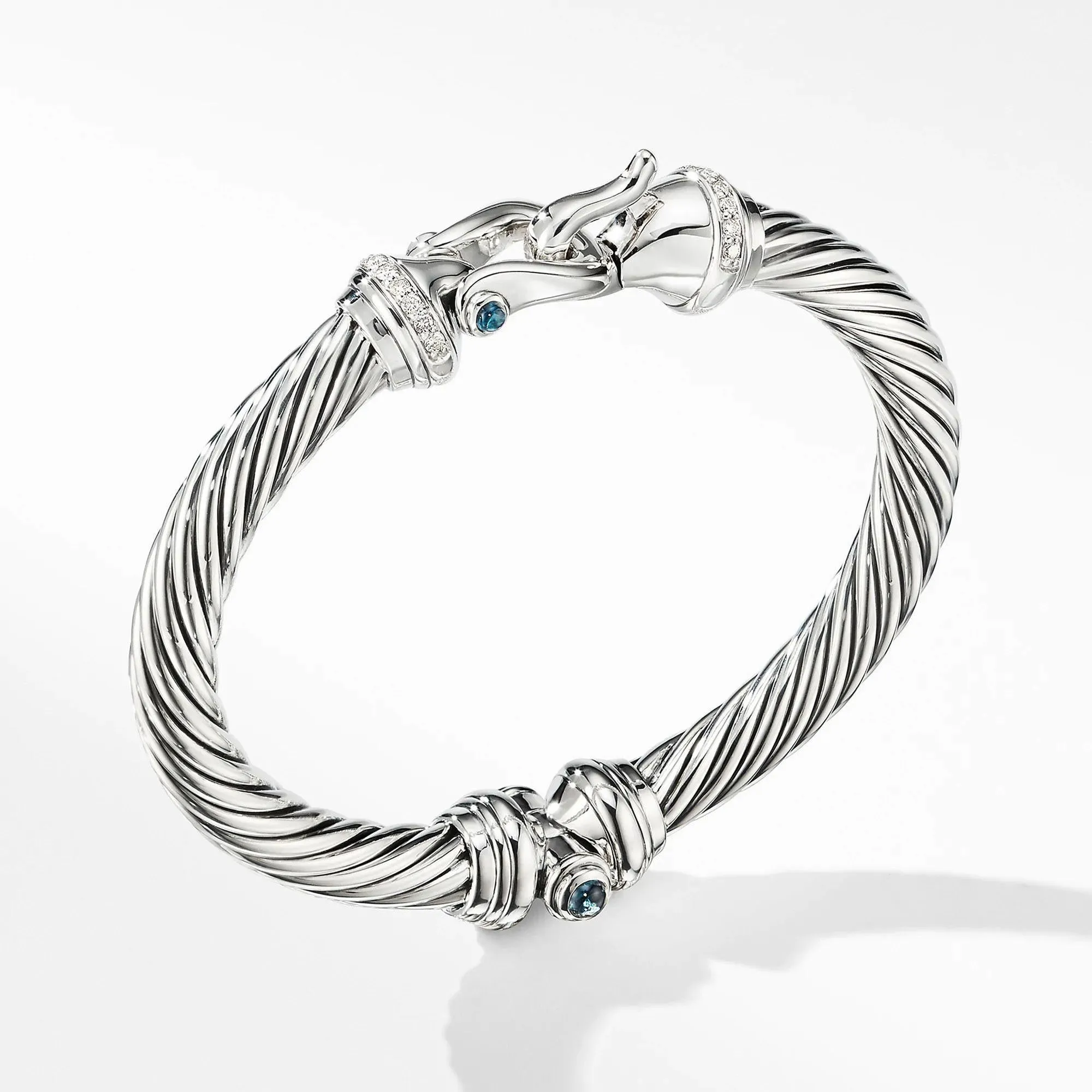 David Yurman Cable Buckle Bracelet with Hampton Blue Topaz and Diamonds, 7mm - Medium