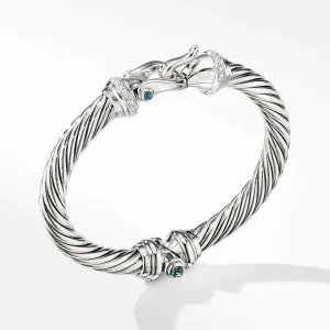 David Yurman Cable Buckle Bracelet with Hampton Blue Topaz and Diamonds, 7mm - Medium