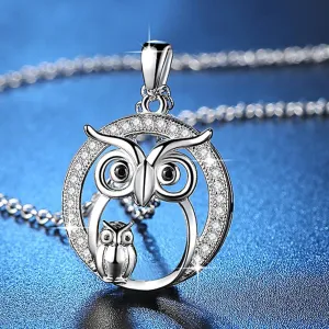 Dazzling Cubic Zirconia Studded Night Owl Necklace