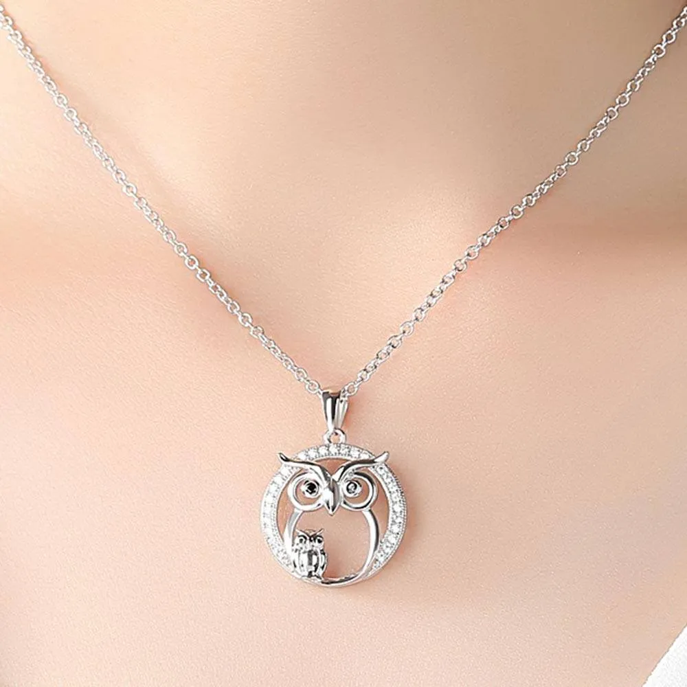 Dazzling Cubic Zirconia Studded Night Owl Necklace