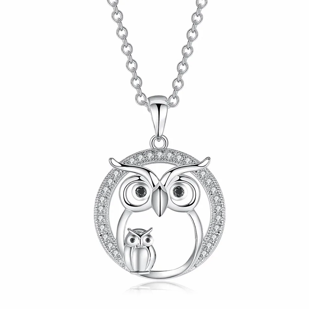 Dazzling Cubic Zirconia Studded Night Owl Necklace
