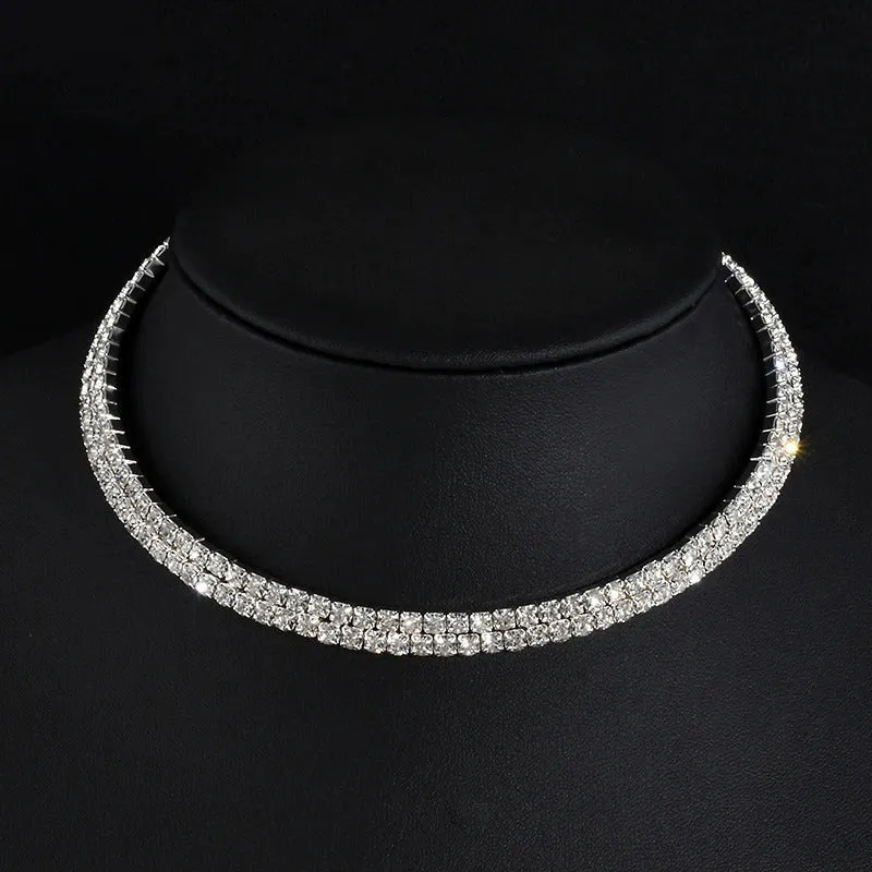 Dazzling Rhinestone Tennis Chain Choker Necklaces Jewelry