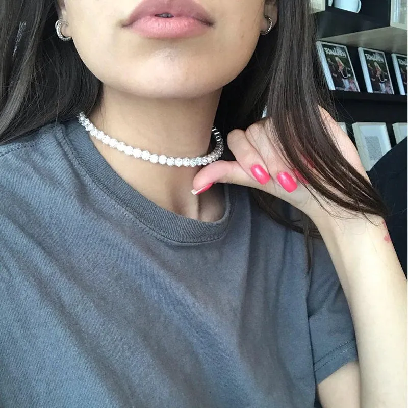 Dazzling Rhinestone Tennis Chain Choker Necklaces Jewelry