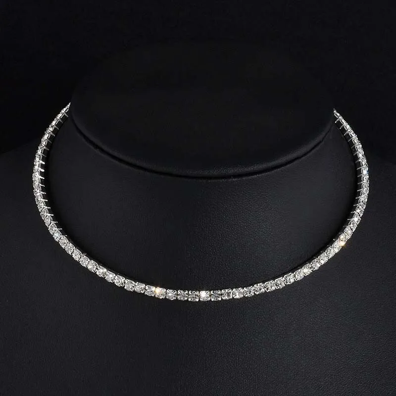 Dazzling Rhinestone Tennis Chain Choker Necklaces Jewelry