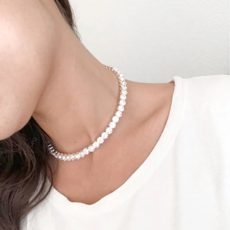 Dazzling Rhinestone Tennis Chain Choker Necklaces Jewelry