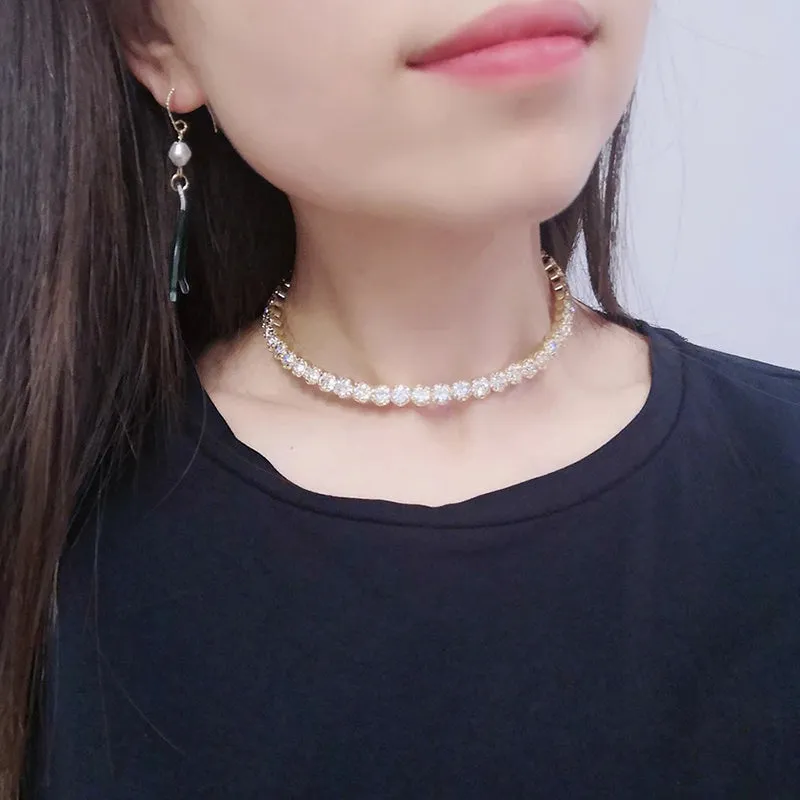 Dazzling Rhinestone Tennis Chain Choker Necklaces Jewelry