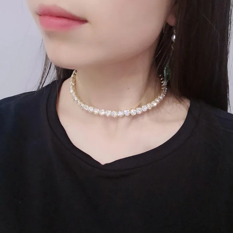 Dazzling Rhinestone Tennis Chain Choker Necklaces Jewelry