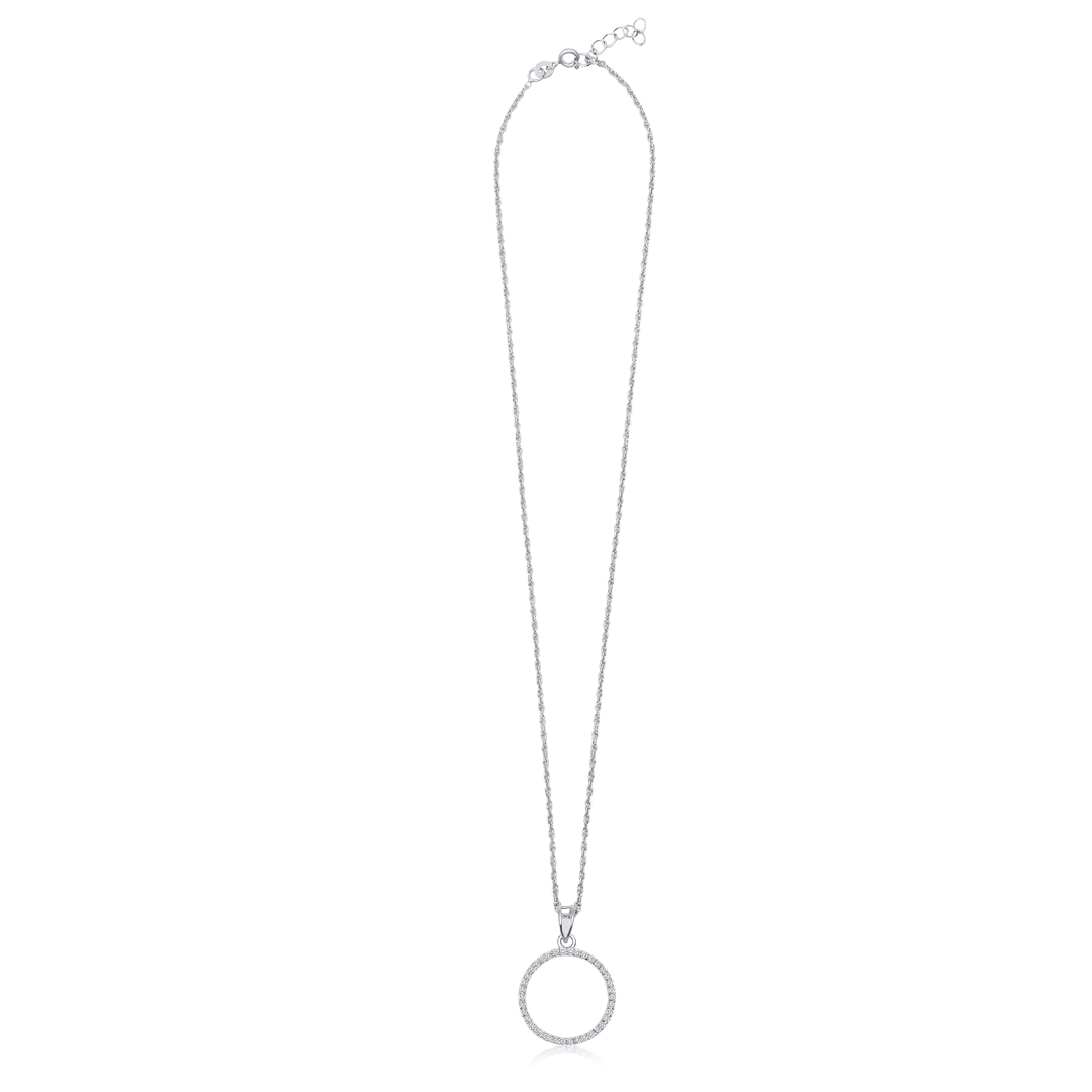 Dazzling Silver Crystal Circle Diamonds Necklace & Earrings Set Hypoallergenic Jewelry