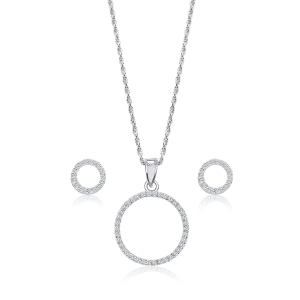 Dazzling Silver Crystal Circle Diamonds Necklace & Earrings Set Hypoallergenic Jewelry