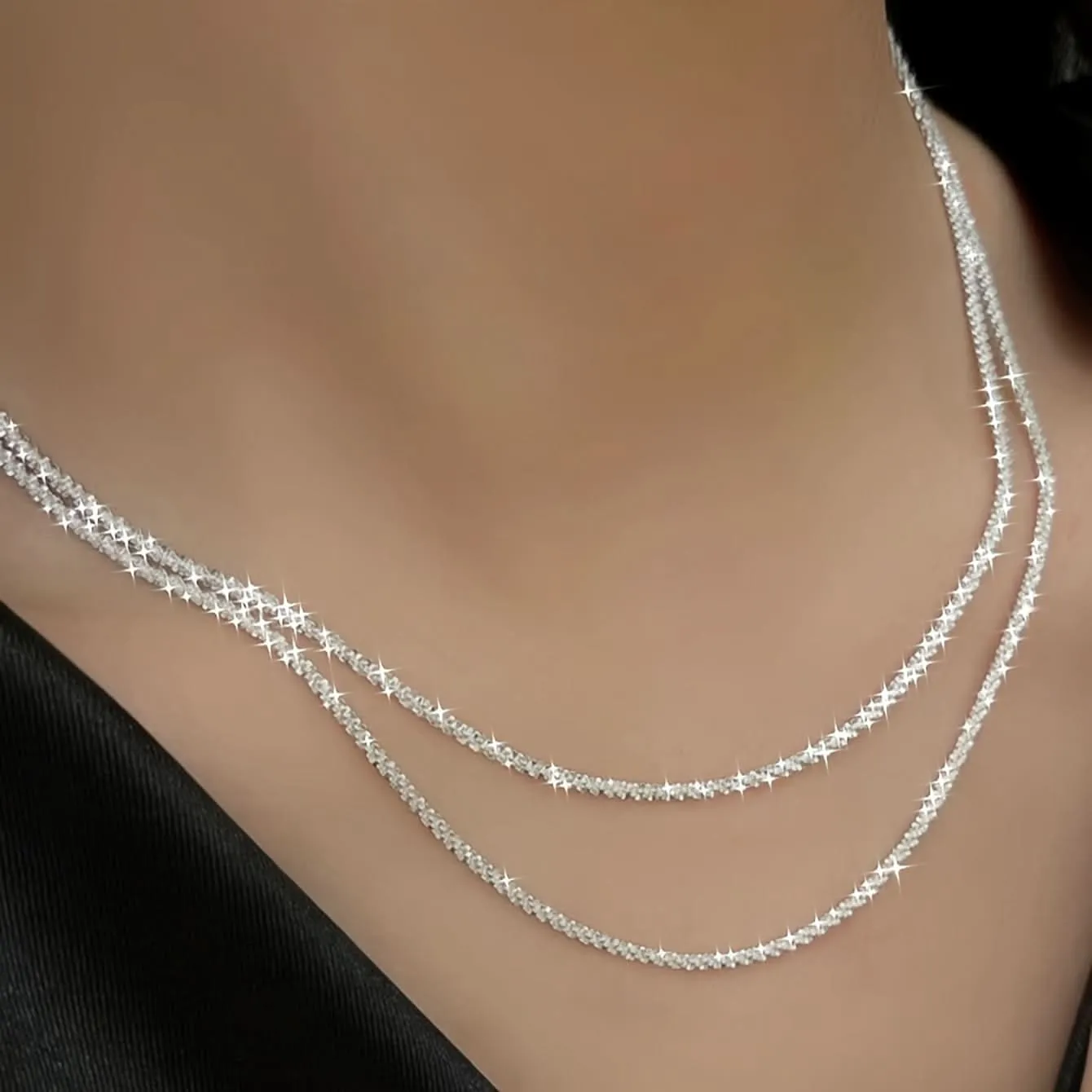 Dazzling Silver Plate Necklaces Set (2 pcs)