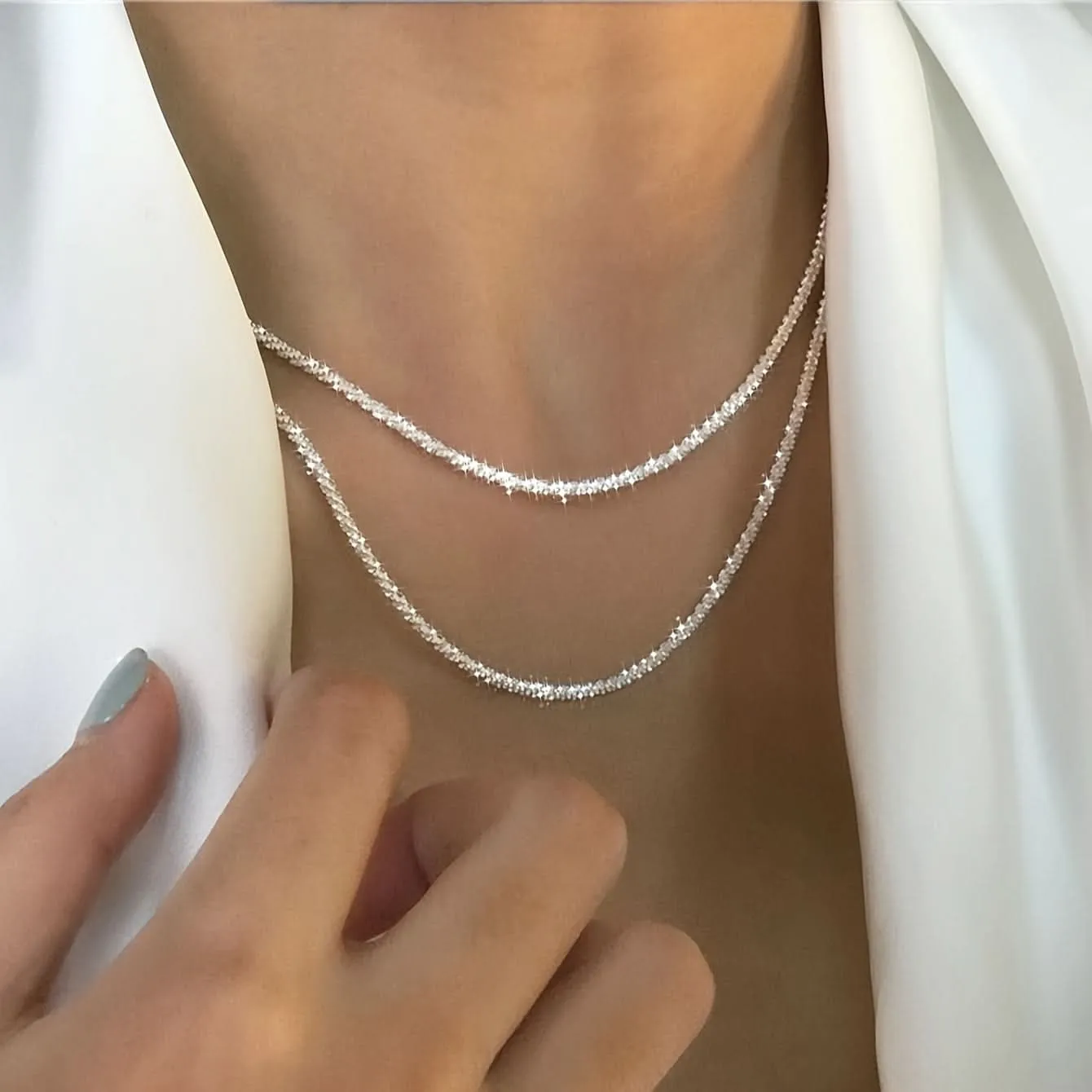 Dazzling Silver Plate Necklaces Set (2 pcs)