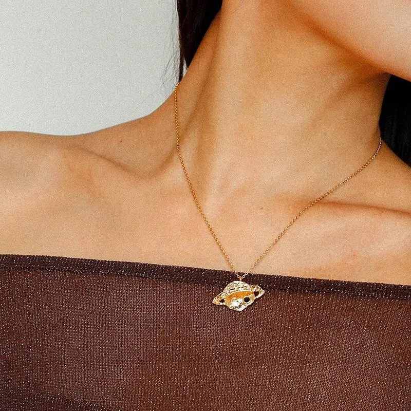 Dazzling Stars Pentagram Planet Element Necklace Gold Single Pendant