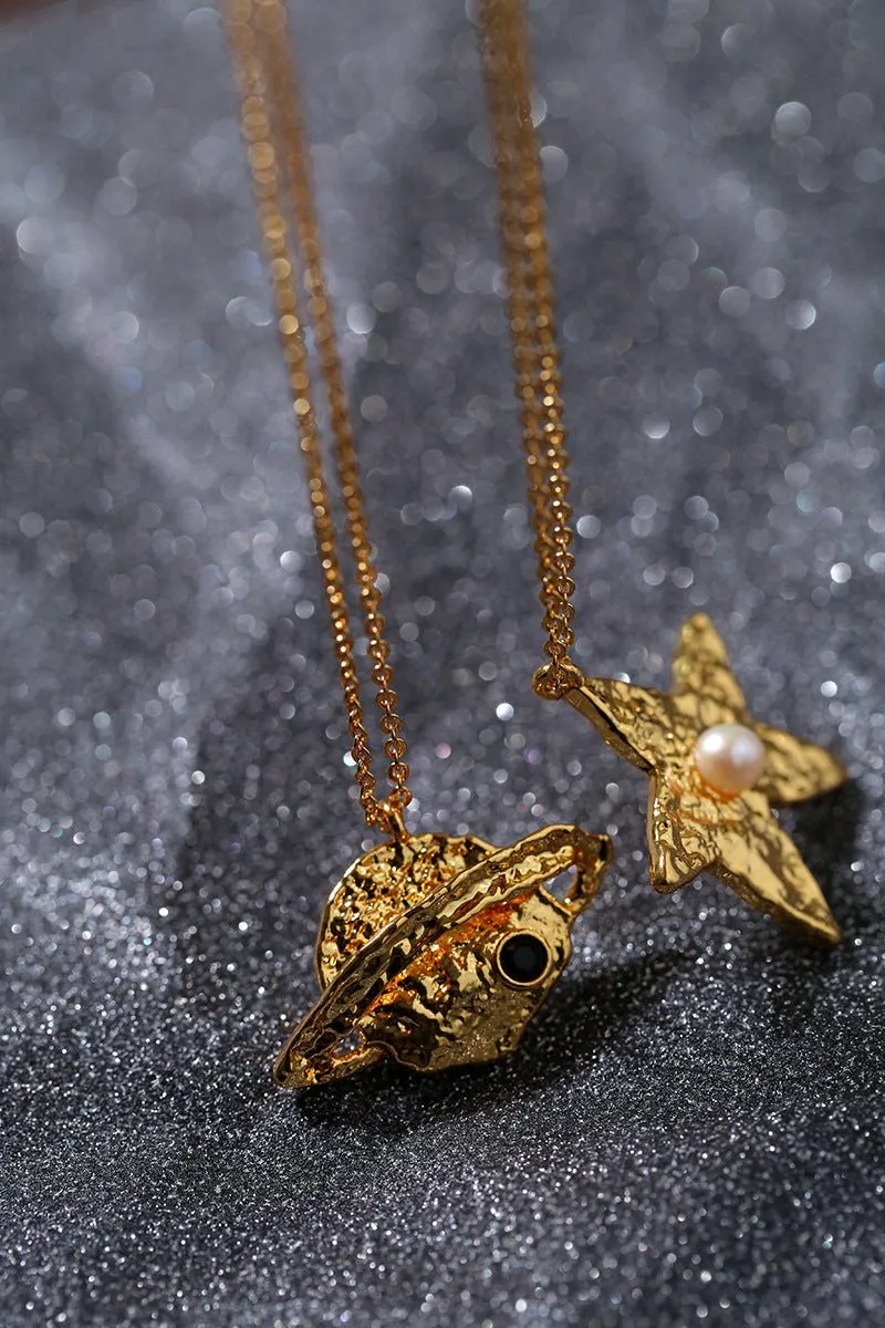 Dazzling Stars Pentagram Planet Element Necklace Gold Single Pendant