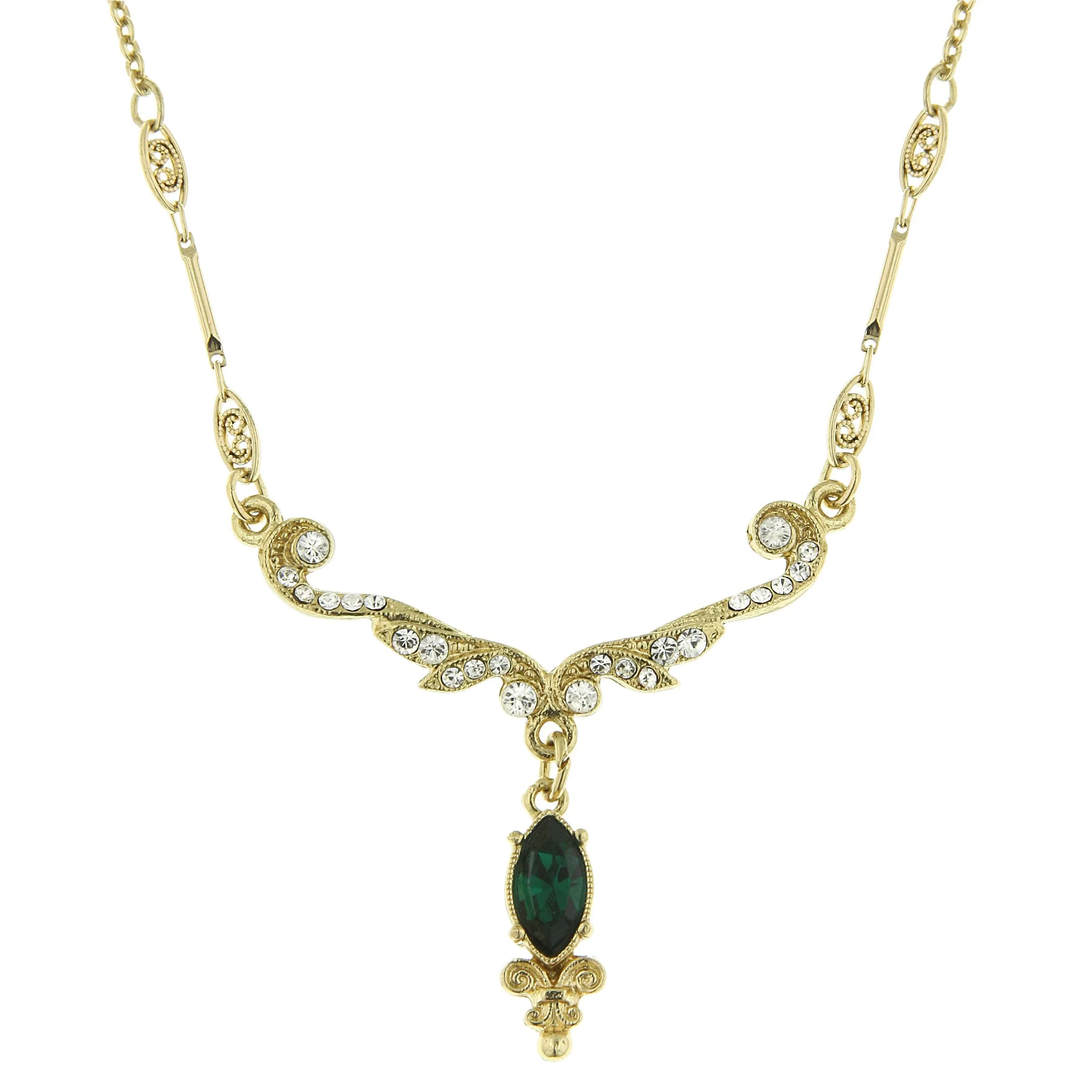 Dazzling Vintage Inspired Emerald Crystal Necklace-17509
