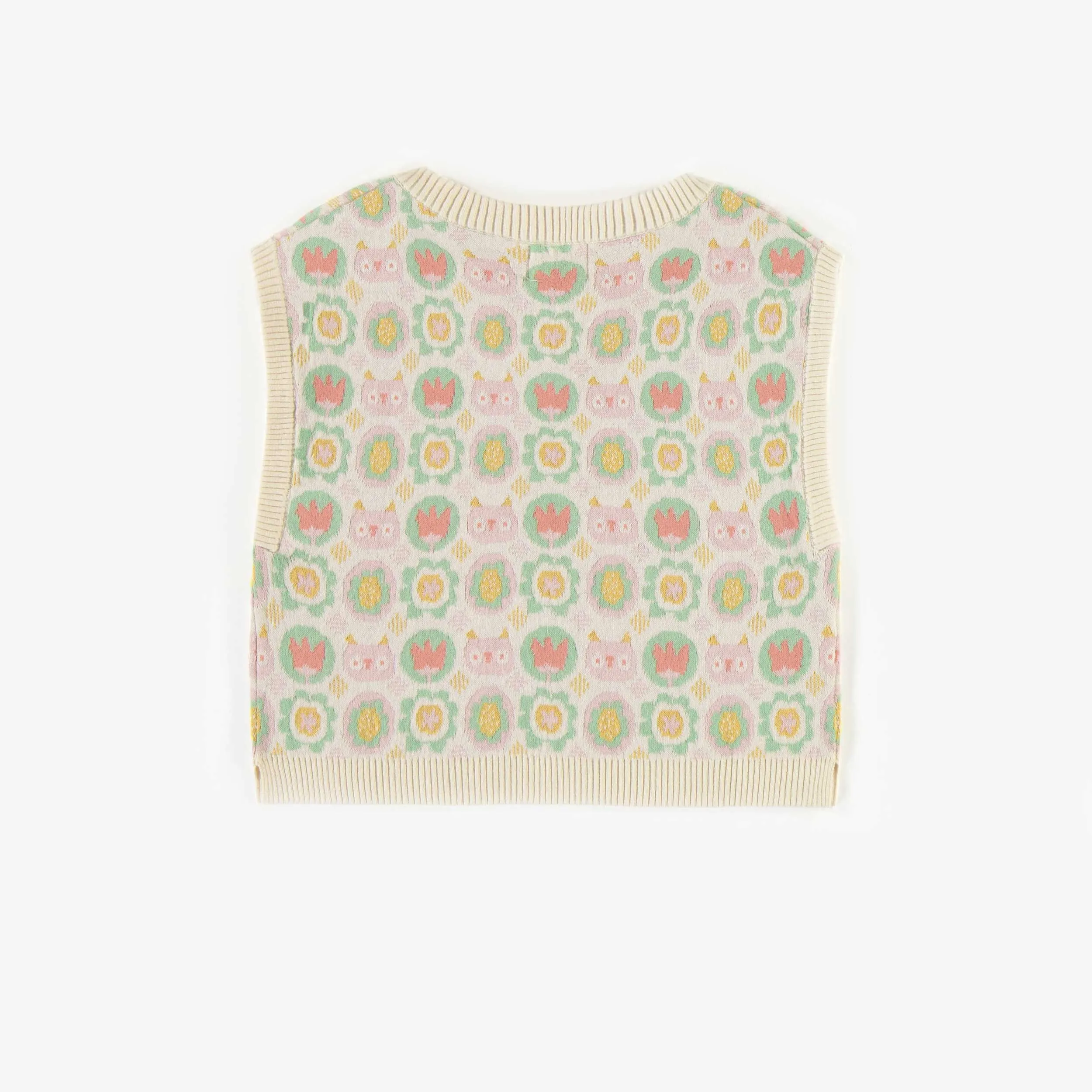 Débardeur de maille crème sans manche à motifs, enfant || Cream patterned no sleeved tank top in knitwear, child