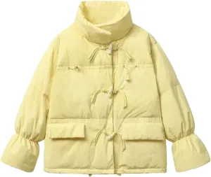 Dcvmvmn Women's Winter Cotton Coat Mock Neck Horn Button Thicken Cotton-Padded Jacket Loose Warm Outerwear Yellow