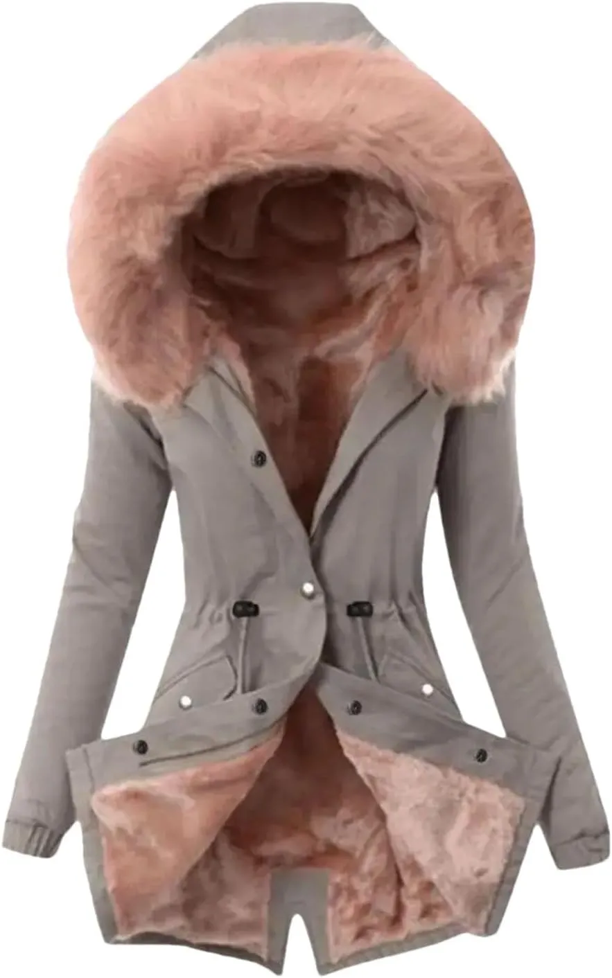 Dcvmvmn Women's Winter Hooded Cotton Jacket Casual Slim Padded Parkas Coat Wadded Warm Overcoat