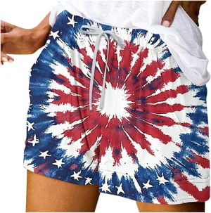 DDAPJ pyju American Flag Shorts for Women 2025 Summer Casual Drawstring High Waist Shorts Star Striped 4th of July Outfits