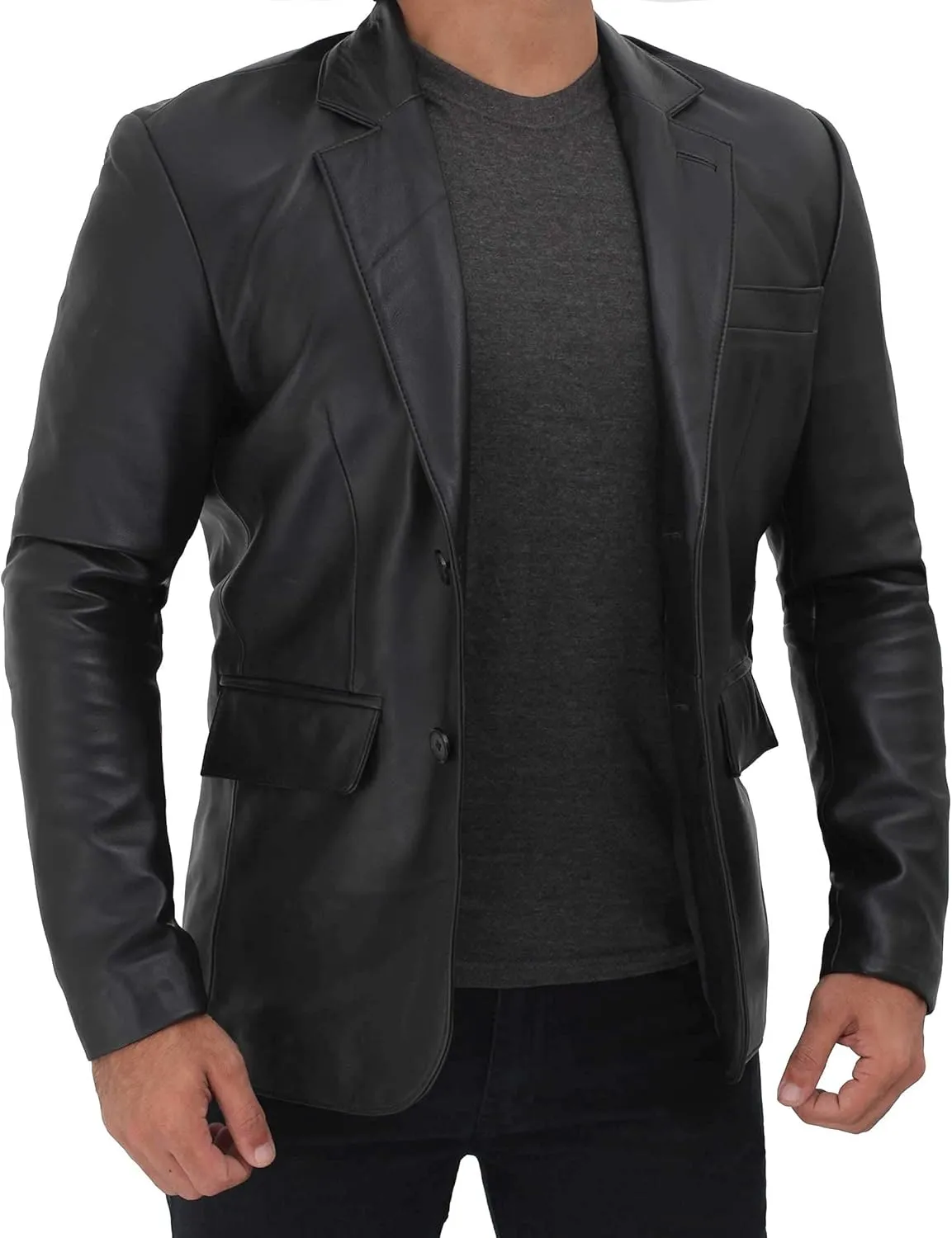 Decrum Lambskin Leather Blazer Men - Real Brown and Black Leather Jacket Men