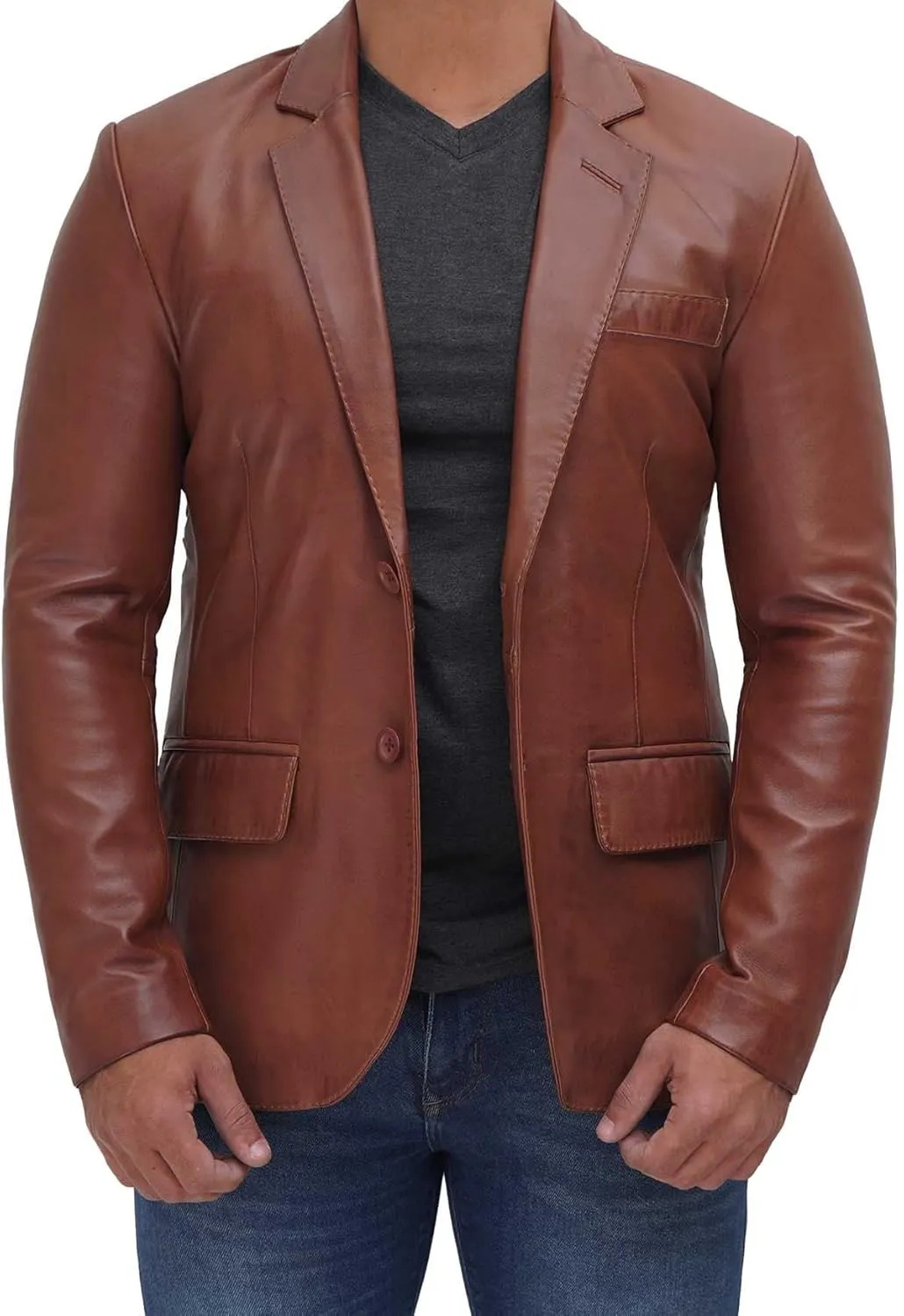 Decrum Lambskin Leather Blazer Men - Real Brown and Black Leather Jacket Men