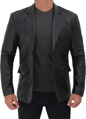 Decrum Lambskin Leather Blazer Men - Real Brown and Black Leather Jacket Men