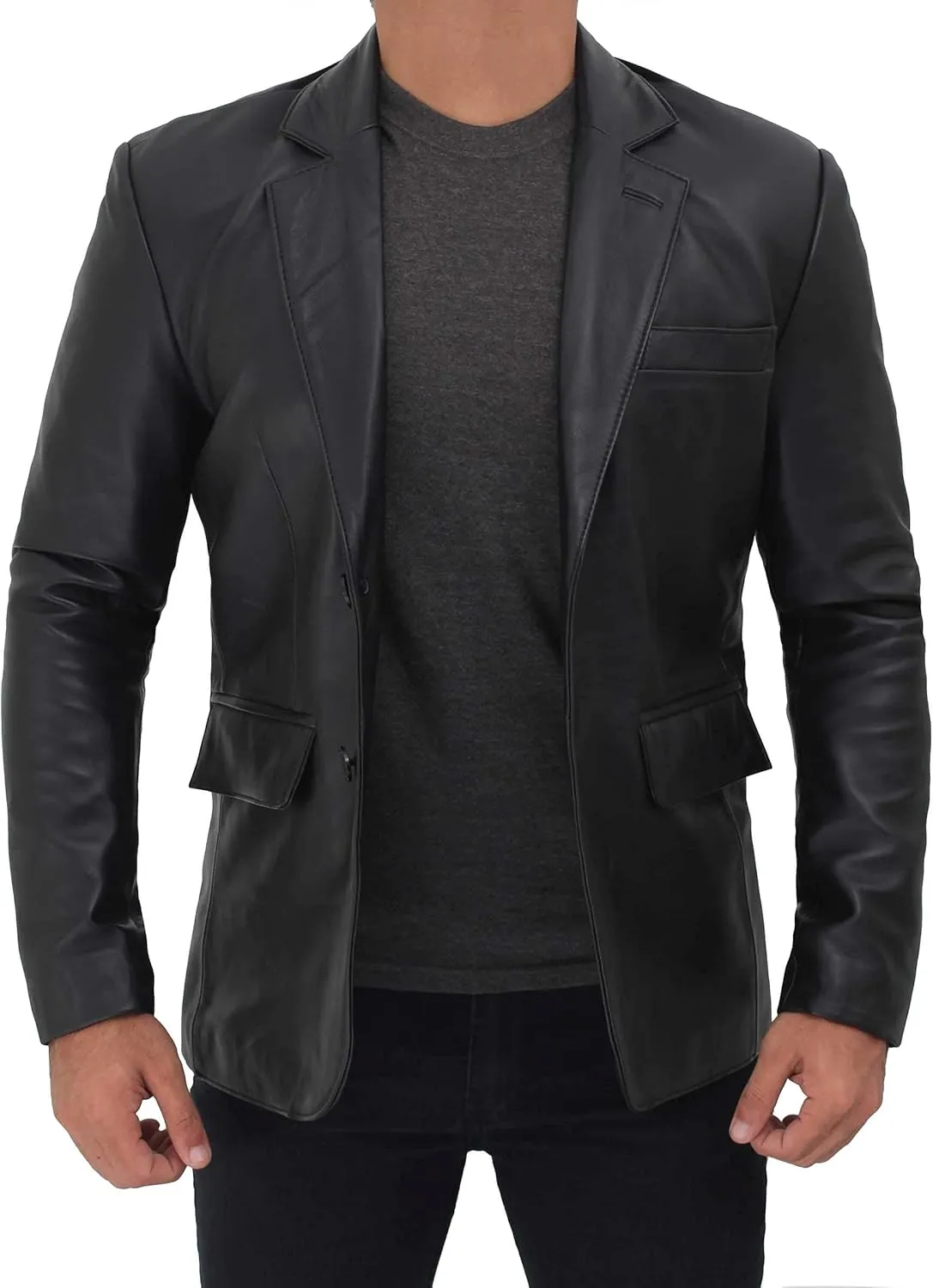 Decrum Lambskin Leather Blazer Men - Real Brown and Black Leather Jacket Men