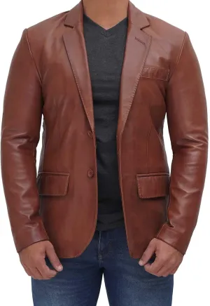 Decrum Lambskin Leather Blazer Men - Real Brown and Black Leather Jacket Men