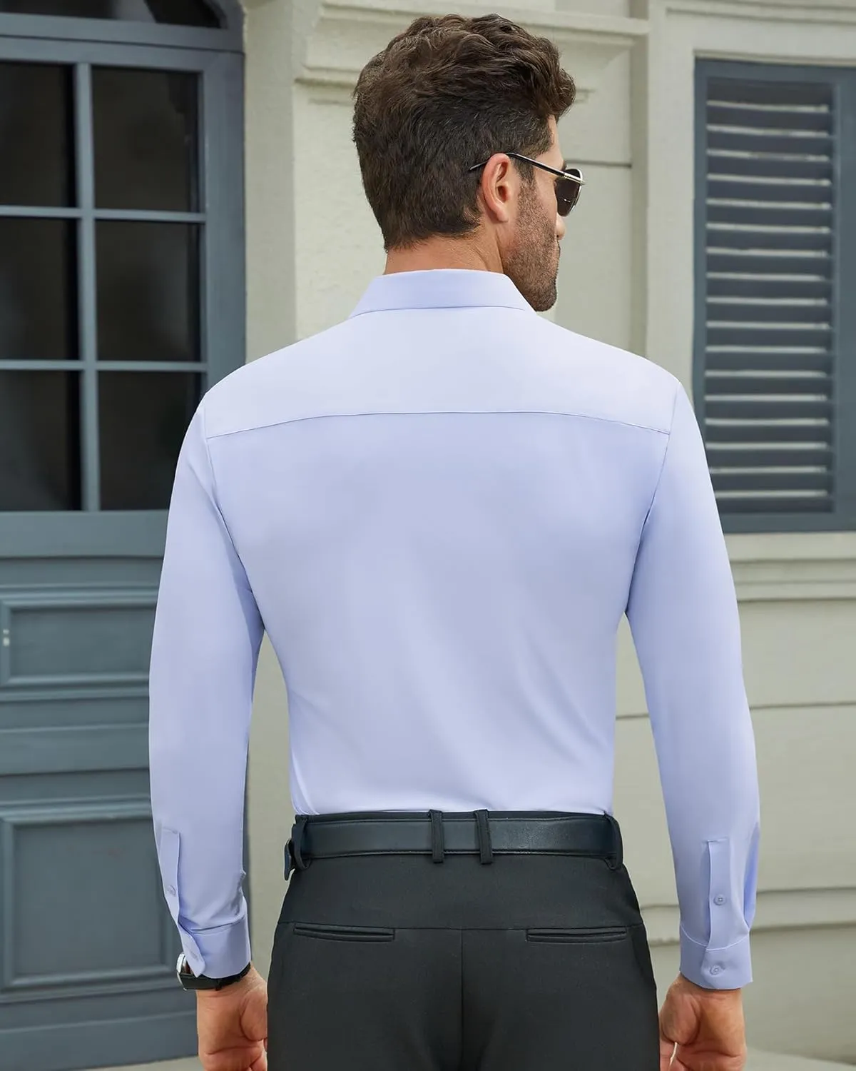 DEMEANOR Stretch Mens Dress Shirts Long Sleeve Slim Fit Dress Shirts for Men Muscle Fit Wrinkle Free Button Down Shirt