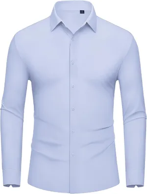 DEMEANOR Stretch Mens Dress Shirts Long Sleeve Slim Fit Dress Shirts for Men Muscle Fit Wrinkle Free Button Down Shirt
