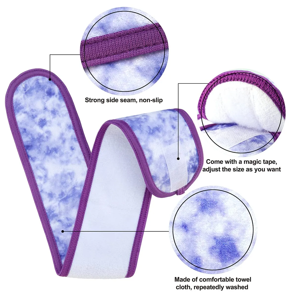 Denfany Spa Facial Headband, Terry Cloth Headband 4 Pack Ultra Soft Adjustable Skincare Headband for Face Washing, Shower, Facial Mask, Yoga