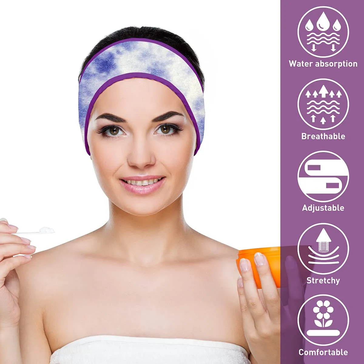 Denfany Spa Facial Headband, Terry Cloth Headband 4 Pack Ultra Soft Adjustable Skincare Headband for Face Washing, Shower, Facial Mask, Yoga