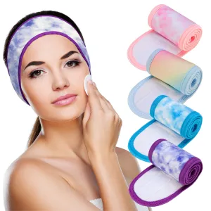 Denfany Spa Facial Headband, Terry Cloth Headband 4 Pack Ultra Soft Adjustable Skincare Headband for Face Washing, Shower, Facial Mask, Yoga