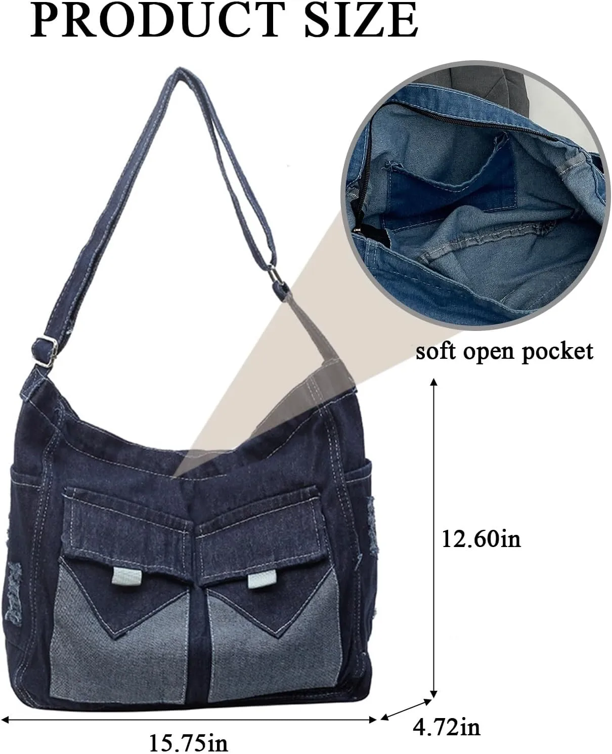 Denim Messenger Bag Y2K Jean Purses for Women Denim Shoulder Bag Crossbody Handbag