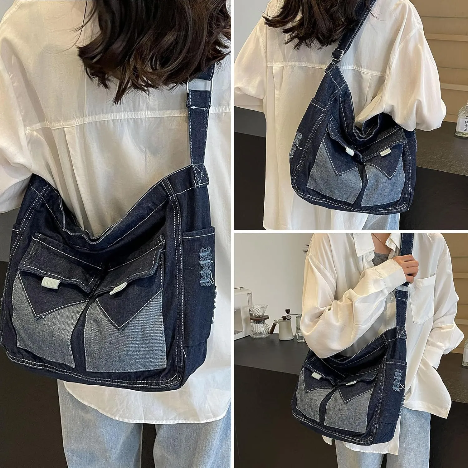 Denim Messenger Bag Y2K Jean Purses for Women Denim Shoulder Bag Crossbody Handbag
