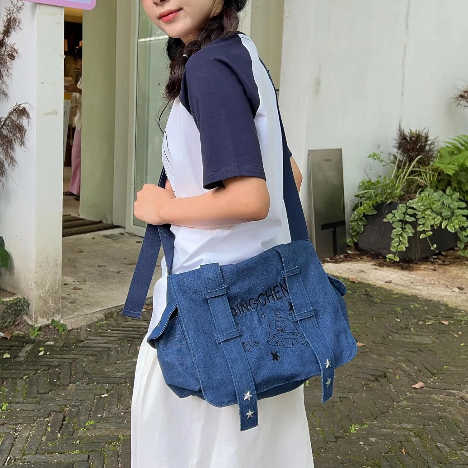 Denim Messenger Bag Y2K Jean Purses for Women Denim Shoulder Bag Crossbody Handbags