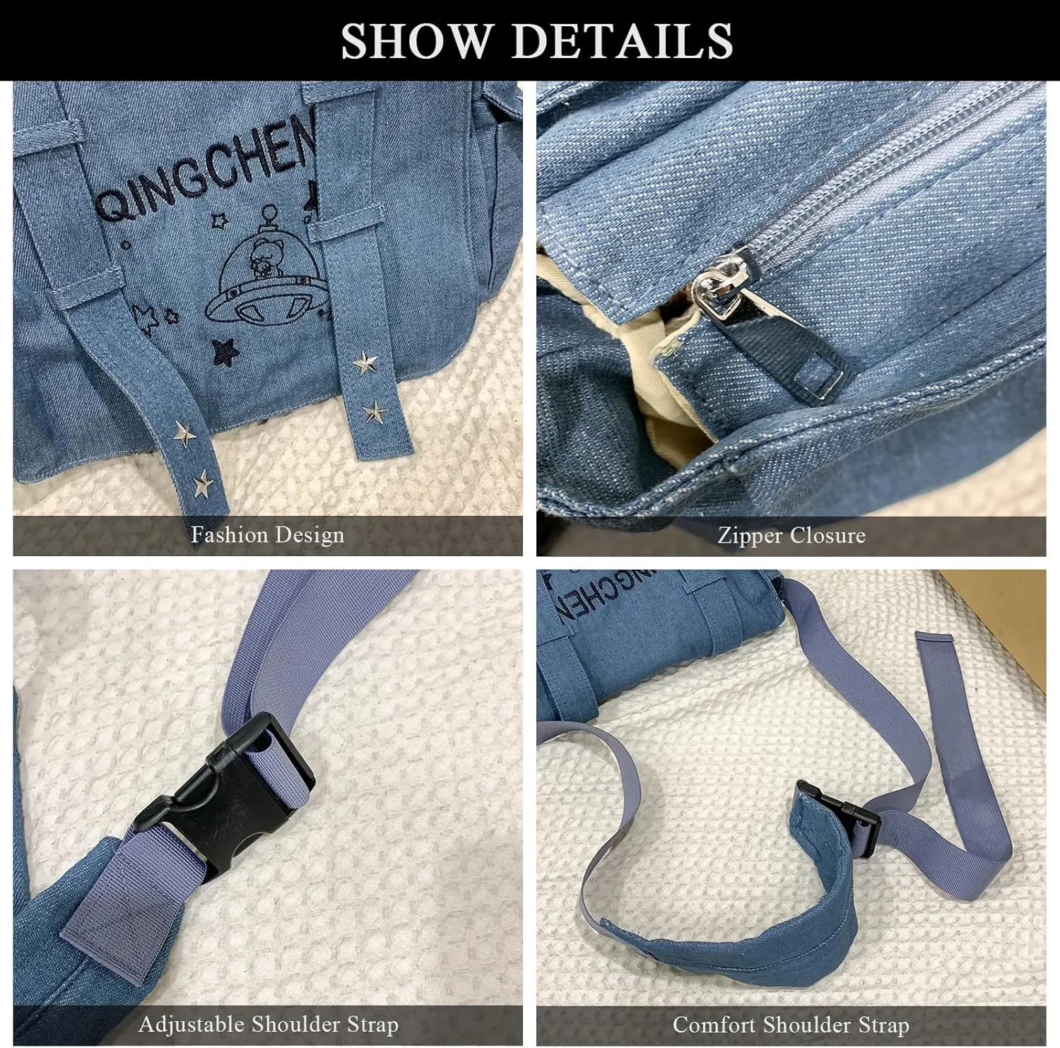 Denim Messenger Bag Y2K Jean Purses for Women Denim Shoulder Bag Crossbody Handbags
