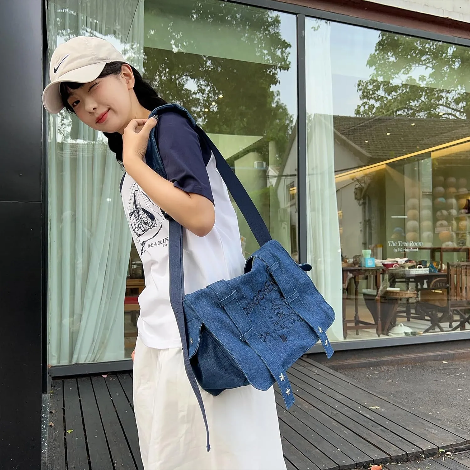 Denim Messenger Bag Y2K Jean Purses for Women Denim Shoulder Bag Crossbody Handbags