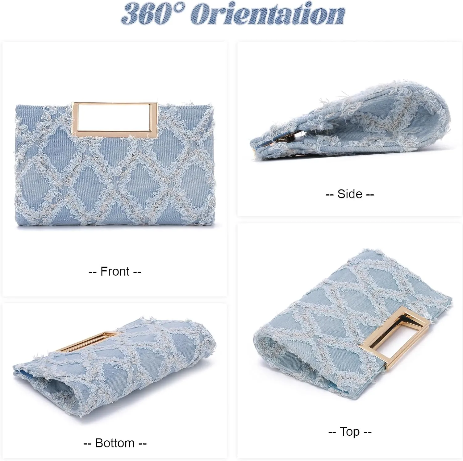 Denim Purses for Women Denim Clutch Purse Retro Denim Tote Bag Denim Crossbody Bag for Casual Formal Wedding
