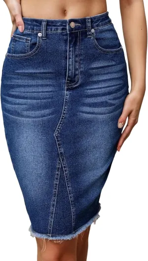 Denim Skirt Women Trendy Stretch High Waisted Summer 2025 Casual Ladies Bodycon Skinny Knee Length Jean Pencil Skirts