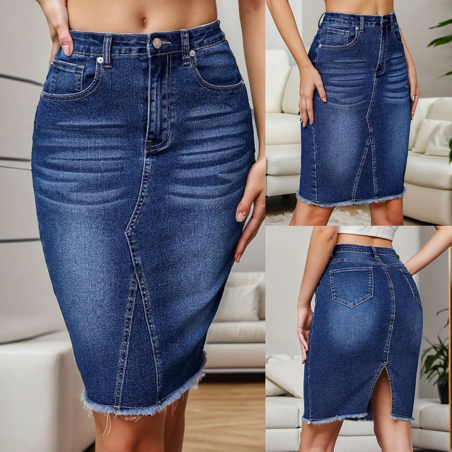 Denim Skirt Women Trendy Stretch High Waisted Summer 2025 Casual Ladies Bodycon Skinny Knee Length Jean Pencil Skirts